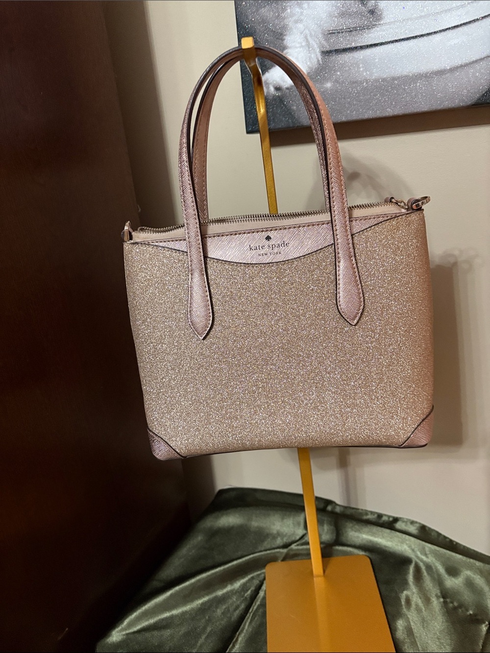 kate spade Glittered Rose Gold Tote with Double Handles